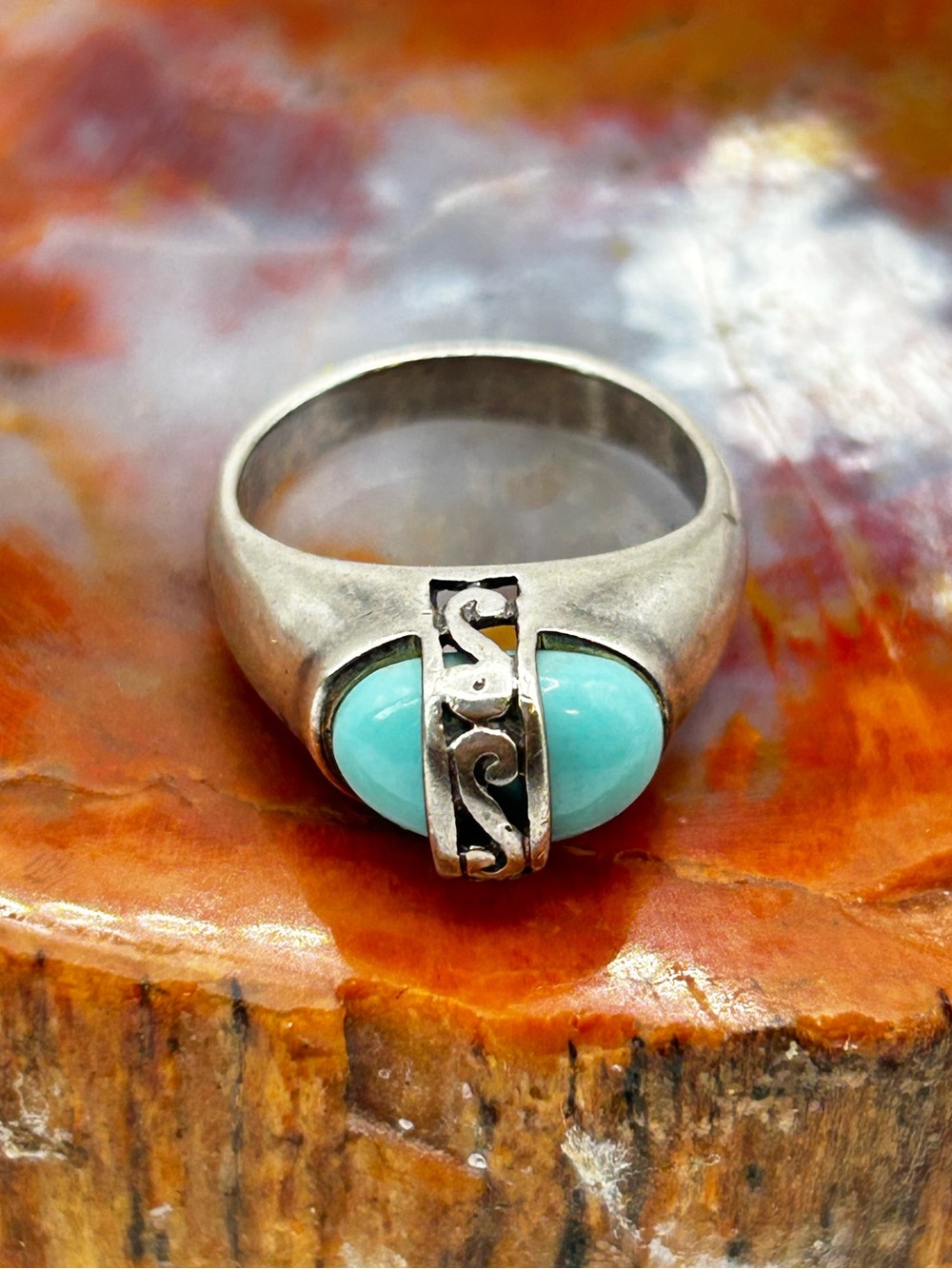Vintage Sterling Silver Turquoise Ring - Size 7